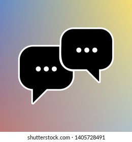 Speech bubbles sign. Black icon in white shell at pastel color background. Illustration.