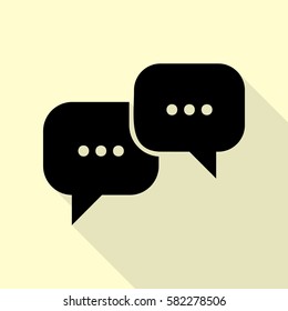 Speech bubbles sign. Black icon with flat style shadow path on cream background.