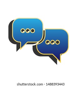 Speech bubbles sign. Blue icon with gold contour with dark gray shadow at white background. Illustration.