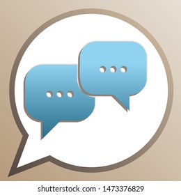 Speech bubbles sign. Bright cerulean icon in white speech balloon at pale taupe background. Illustration.