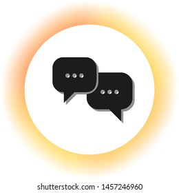 Speech bubbles sign. Dark icon with shadow on the glowing circle button. Illustration.