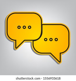 Speech bubbles sign. Flat orange icon with overlapping linear black icon with gray shadow at whitish background. Illustration.