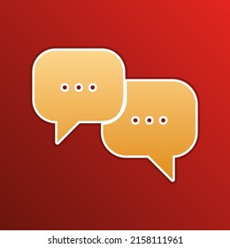 Speech bubbles sign. Golden gradient Icon with contours on redish Background. Illustration.