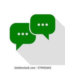 Speech bubbles sign. Green icon with flat style shadow path.