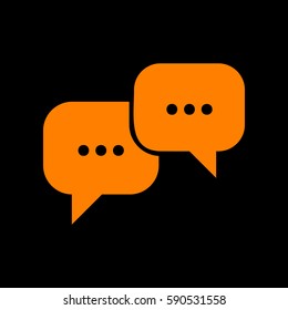 Speech bubbles sign. Orange icon on black background.