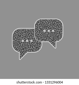 Speech bubbles sign. Vector. Black maze filled icon with white border at gray background.