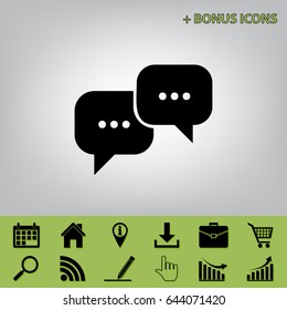 Speech bubbles sign. Vector. Black icon at gray background with bonus icons at celery ones