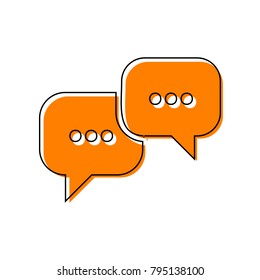 Speech bubbles sign. Vector. Black line icon with shifted flat orange filled icon on white background. Isolated.