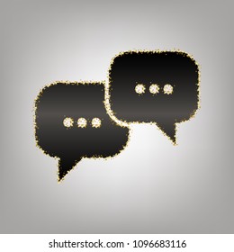 Speech bubbles sign. Vector. Blackish icon with golden stars at grayish background.