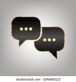 Speech bubbles sign. Vector. Blackish icon with golden stars at grayish background.