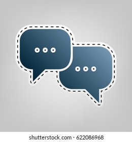 Speech bubbles sign. Vector. Blue icon with outline for cutting out at gray background.