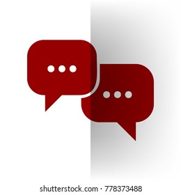 Speech bubbles sign. Vector. Bordo icon on white bending paper background.