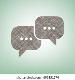 Speech bubbles sign. Vector. Brown flax icon on green background with light spot at the center.