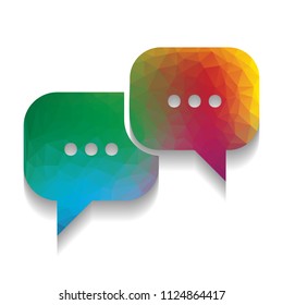Speech bubbles sign. Vector. Colorful icon with bright texture of mosaic with soft shadow on white background. Isolated.