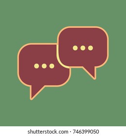 Speech bubbles sign. Vector. Cordovan icon and mellow apricot halo with light khaki filled space at russian green background.