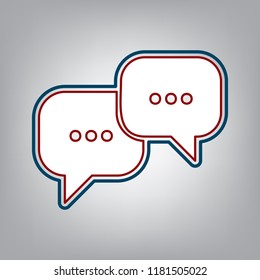 Speech bubbles sign. Vector. Dark red, transparent and midnight green stroke of white icon at grayish background.