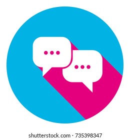Speech bubbles sign. Vector. Flat white icon with mexican pink shadow inside sky blue(S and G) circle at white background. Isolated. Trend colors in 2017.