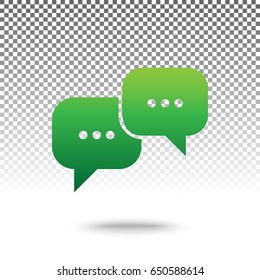 Speech bubbles sign. Vector. Green gradient icon with shadow at bottom on transparent and white background.