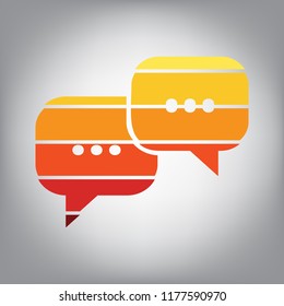 Speech bubbles sign. Vector. Horizontally sliced icon with colors from sunny gradient in gray background.