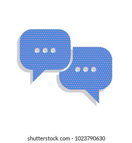 Speech bubbles sign. Vector. Neon blue icon with cyclamen polka dots pattern with light gray shadow on white background. Isolated.