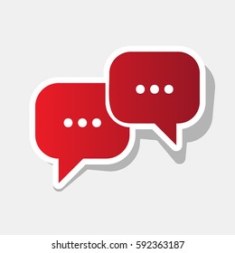 Speech bubbles sign. Vector. New year reddish icon with outside stroke and gray shadow on light gray background.