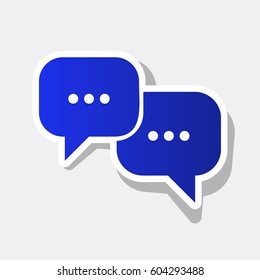 Speech bubbles sign. Vector. New year bluish icon with outside stroke and gray shadow on light gray background.