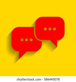 Speech bubbles sign. Vector. Red icon with soft shadow on golden background.