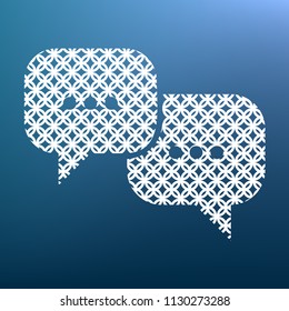 Speech bubbles sign. Vector. White textured icon at lapis lazuli gradient background.