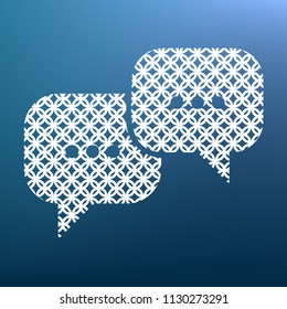 Speech bubbles sign. Vector. White textured icon at lapis lazuli gradient background.