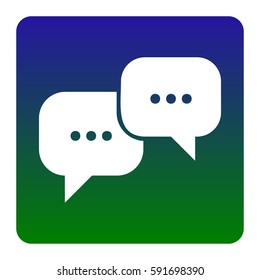 Speech bubbles sign. Vector. White icon at green-blue gradient square with rounded corners on white background. Isolated.