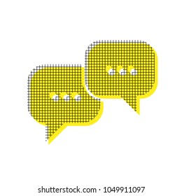 Speech bubbles sign. Vector. Yellow icon with square pattern duplicate at white background. Isolated.