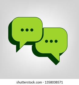 Speech bubbles sign. Vector. Yellow green solid icon with dark green external body at light colored background.