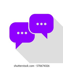 Speech bubbles sign. Violet icon with flat style shadow path.