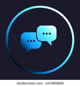 Speech bubbles sign. White, cyan and blue gradient icon as round button in white shell at dark blue background. Illustration.