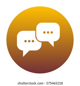 Speech bubbles sign. White icon in circle with golden gradient as background. Isolated.