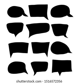 Speech bubbles silhouette isolated on white background. collection of hand drawn conversation elements. Vector illustartion.