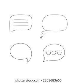 Las burbujas del habla con un simple estilo de garabato. Conjunto de formas vacías para pensamientos, texto, notas. Esbozo negro y blanco Ilustración vectorial aislada en fondo blanco.