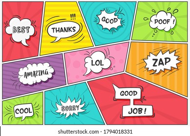 Speech bubbles sketch
Comic speech bubbles set.
Vector illustration of chat word bubbles, hand drawn cloud, banner in comic style isolated on background. Abstract concept graphic element of chat text.