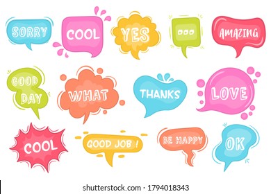 Speech bubbles sketch
Comic speech bubbles set.
Vector illustration of chat word bubbles, hand drawn cloud, banner in comic style isolated on background. Abstract concept graphic element of chat text.