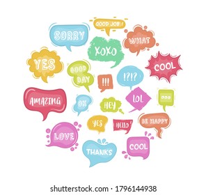 Speech bubbles sketch
Comic speech bubbles set.
Vector illustration of chat word bubbles, hand drawn cloud, banner in comic style isolated on background. Abstract concept graphic element of chat text