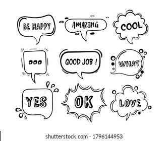 Speech bubbles sketch
Comic speech bubbles set.
Vector illustration of chat word bubbles, hand drawn cloud, banner in comic style isolated on background. Abstract concept graphic element of chat text