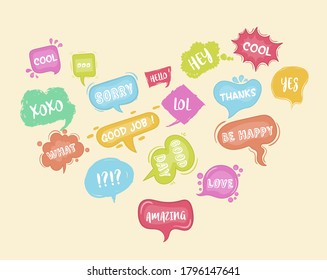 Speech bubbles sketch
Comic speech bubbles set.
Vector illustration of chat word bubbles, hand drawn cloud, banner in comic style isolated on background. Abstract concept graphic element of chat text