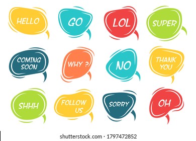 Speech bubbles sketch
Comic speech bubbles set.
Vector illustration of chat word bubbles, hand drawn cloud, banner in comic style isolated on background. Abstract concept graphic element of chat text