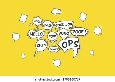 Speech bubbles sketch
Comic speech bubbles set.
Vector illustration of chat word bubbles, hand drawn cloud, banner in comic style isolated on background. Abstract concept graphic element of chat.