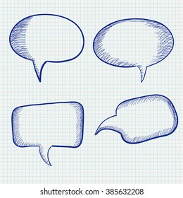 Speech bubbles. Sketch    on Notebook sheet  background.  Vector illustration. 