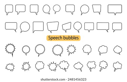 Speech bubbles slim line icons set. bubble,chat, message, Vector design.
