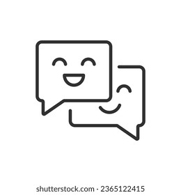 Speech bubbles with a smile, linear icon. Line with editable stroke