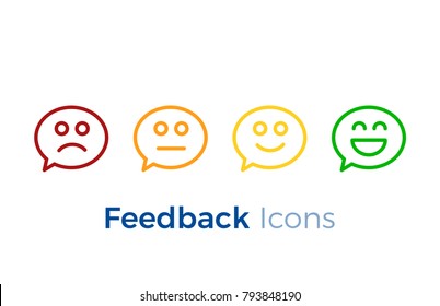 Speech bubbles with smiley faces expressing different levels of satisfaction. Feedback icon design. Vector illustration