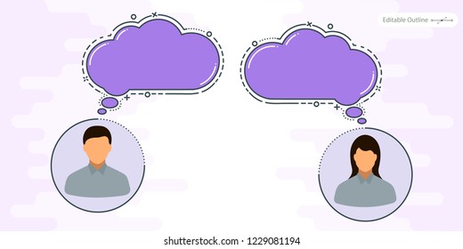 Speech bubbles, Social Media Chat, Editable stroke outline, Conversation