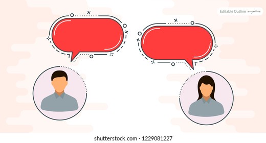 Speech bubbles, Social Media Chat, Editable stroke outline, Conversation